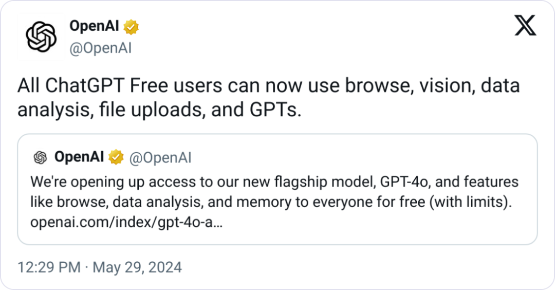 OpenAI：GPTs 向全部用户开放，使用 GPT-4o